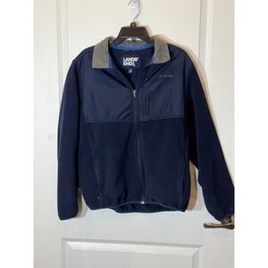 Lands End Mens Fleece Lined Jacket Navy Blue Full Zip Size M